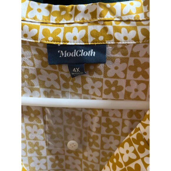 Modcloth Button Front Short Sleeve Flowers Shirt Mustard Yellow Retro Shirt 4X - Picture 7 of 7